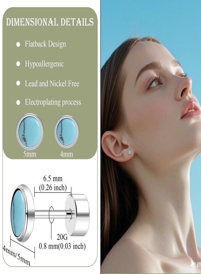 ZDE Titanium Flatback Earrings for Women Turquoise Stud Earrings Flat Back Ladies Earstuds Hypoallergenic Cartilage Flatback Earring (Turquoise, 4MM) - Image 2